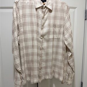 Vince Men's Beige Plaid Button-Up Shirt